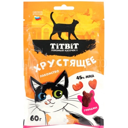Лакомство К хрустящее с говядиной для кошек 60гр/027479