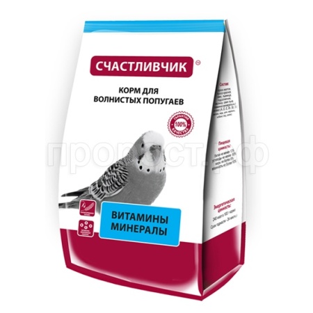 Счастливчик для волнистых попугаев Рациональное питание Витамин+минерал  350гр