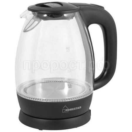 Чайник 1,7л HOMESTAR стекло, пластик черный HS-1012