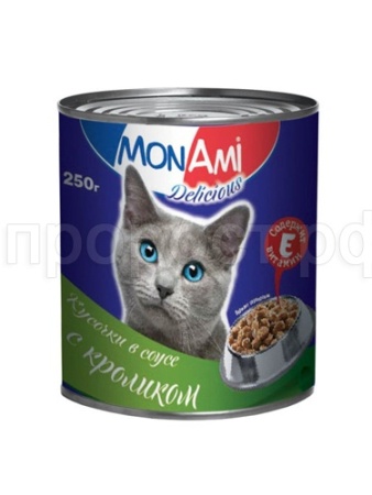 Корм для кошек МонАми Кролик 250г 15шт СОУС ж/б /2130/
