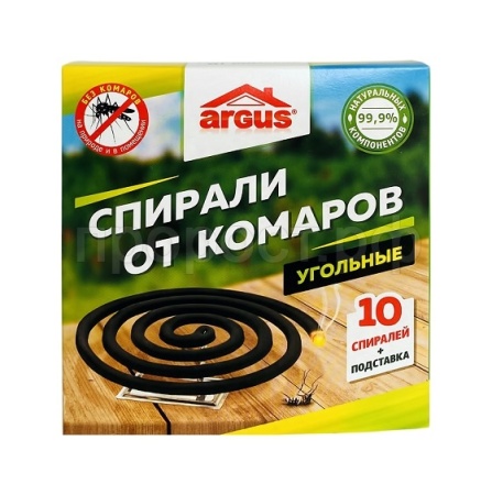 ARGUS Спирали малодымные угольные от комаров 10шт